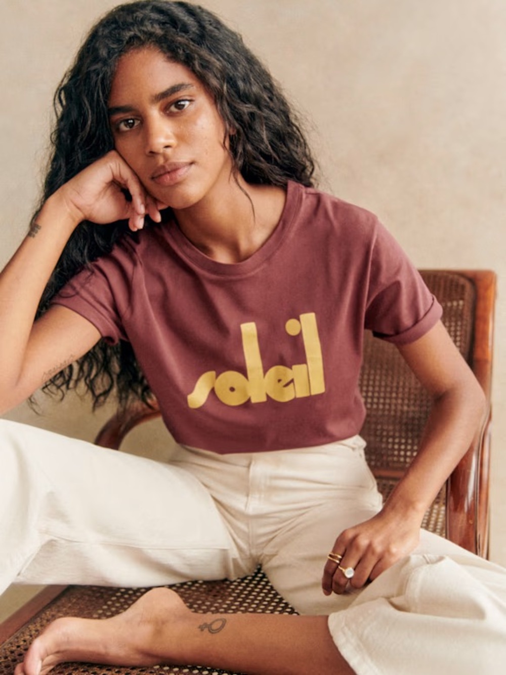 Sezane x Maddy Nye Soleil Graphic Crewneck Tee - Rust maroon red